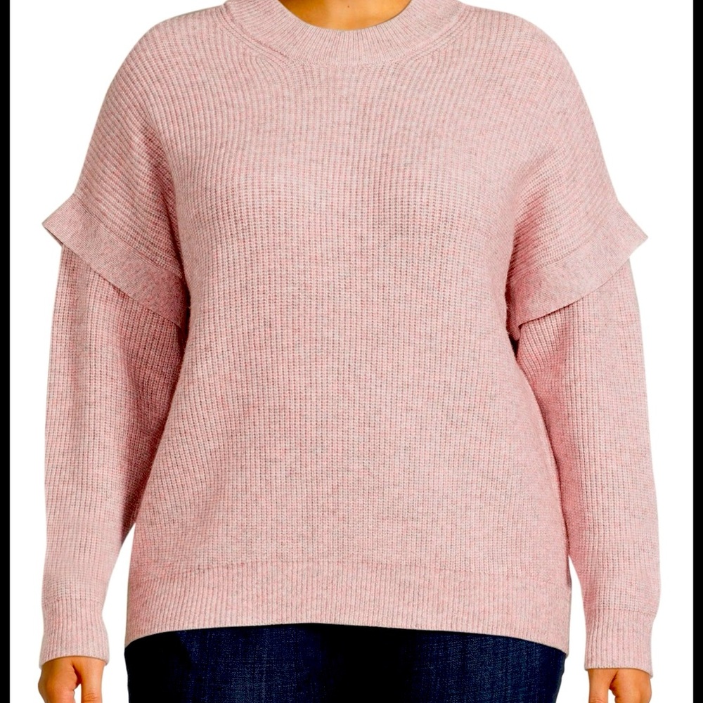 Terra & Sky Plus Size 2X (20w-22w) Layered Sleeve Sweater Pink
